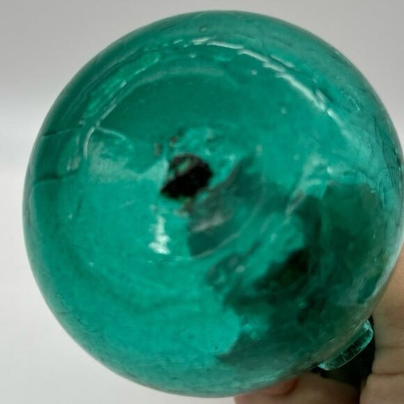 Vintage MCM Handblown Crackle Glass Turquoise Green Blue Cruet Bubble Stopper - Picture 7 of 11